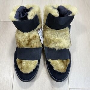NEW ZARA Faux Fur Lined High Top Cozy Shoes Mens US 9 EU 42 Black Hook Slip On